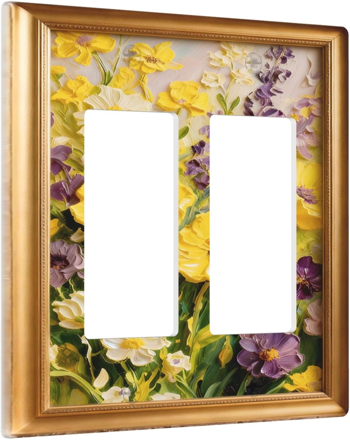 Decorative Art Light Switch Covers Yellow Floral 2 Gang Dual Rocker Outlet Switch plate Faceplate GFCI for Home Decor