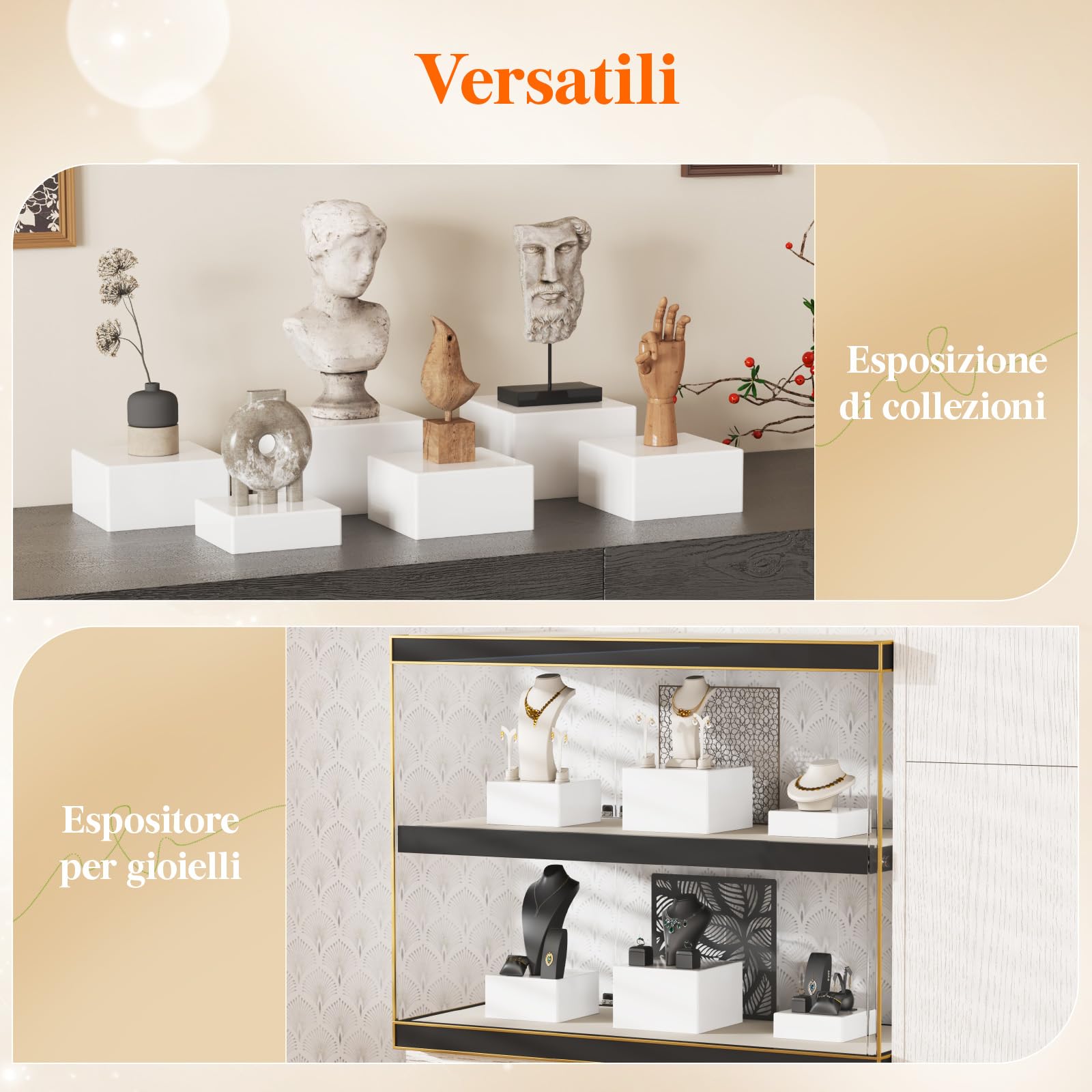 Lifewit Espositore da Buffet per Aperitivo, Supporti in Plastica per Torte, Dessert, Oggetti da Collezione, Gioielli, Supporto Cubico Annidabile, Bianco, Set di 6 (20/18/15 cm)