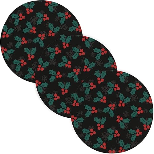3 Pcs High Heat Trivet Christmas Holly Berries for Hot Pots and Pans 15in Cotton Thread Weave Heat Resistant Pad for Crock Pot Kitchen Decor