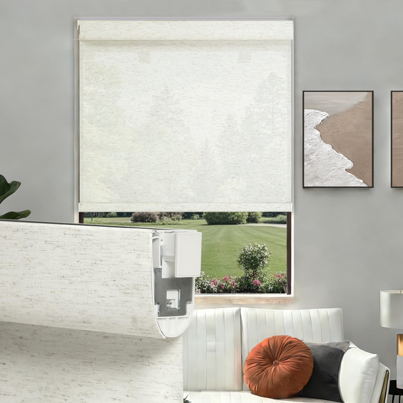 Changshade Custom No Drill No Tools Light Filtering Roller Shades for Window, Cordless Roller Shades Thermal Insulated UV Protection Privacy, Easy Install Roller Blinds for Home Office, Cream