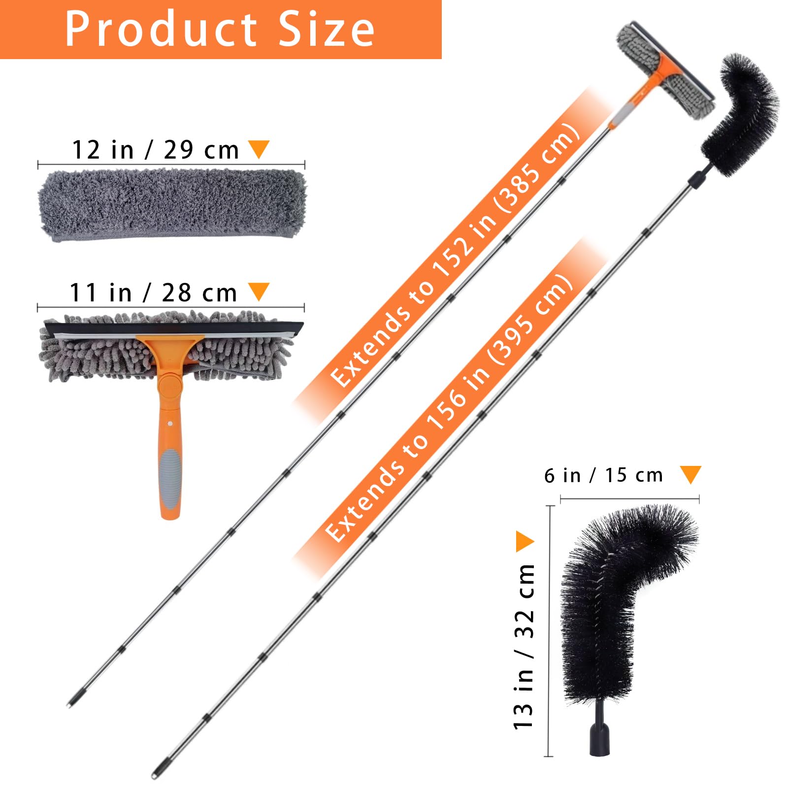 MC-Hotfire 3.95m Window Squeegee Cleaner Tool Kit, 10-Section Connectable Pole with Gutter Cleaning Tools - Image 2