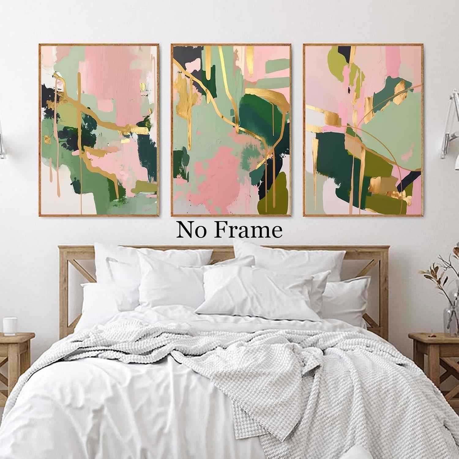 Deocorlevel Pink And Green Abstract Canvas Wall Art Colorful Abstract Pictures Modern Abstract Painting Green Pink And Gold Wall Art Abstract Gold Painting Blush Pink Artwork 16x24inchx3 Frameless