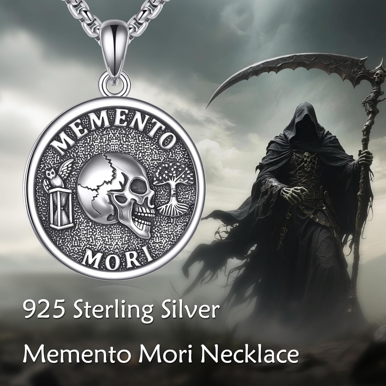 Memento Mori Necklace 925 Sterling Silver Memento Mori Pendant Necklace Skull Jewelry Gifts for Women Men - Image 5