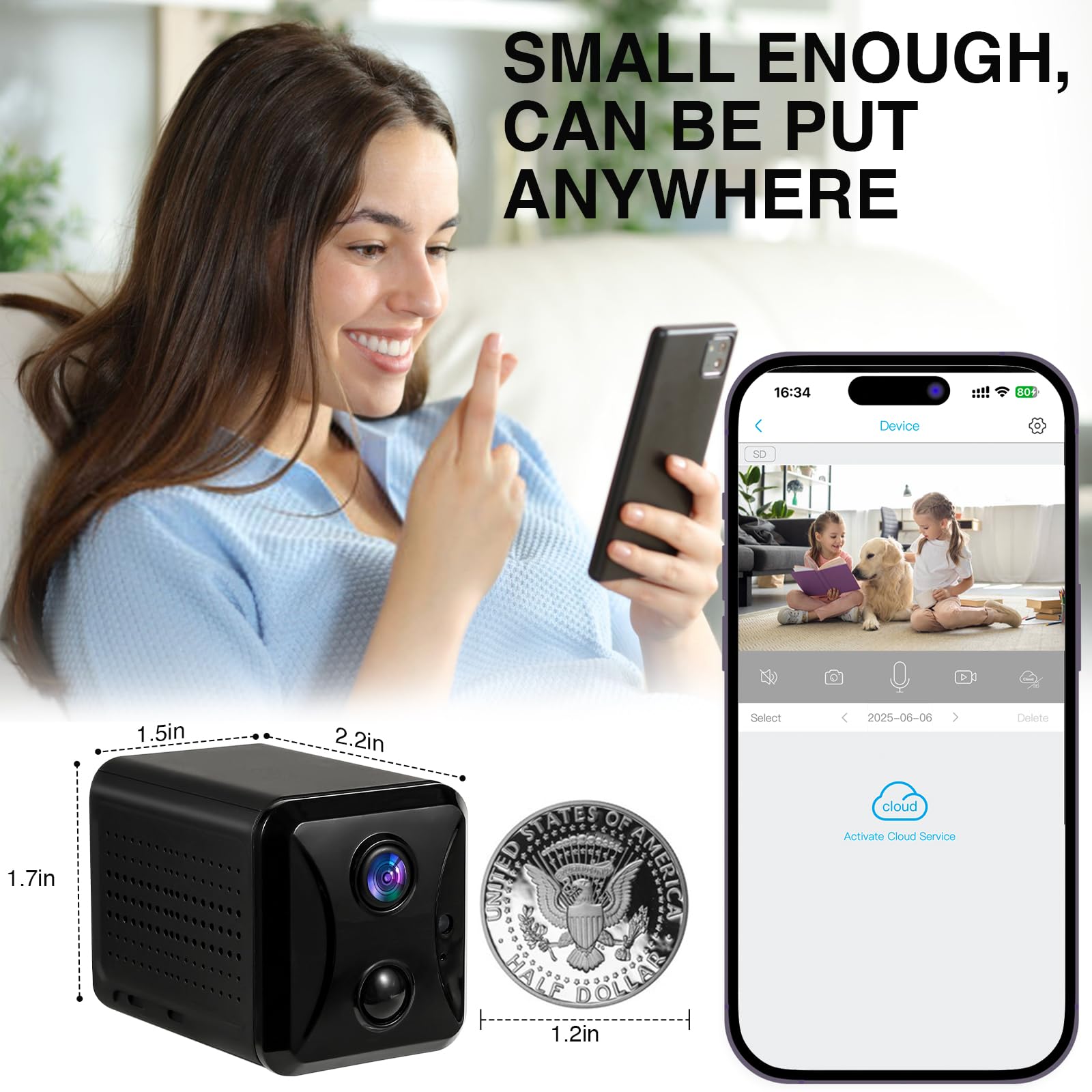 4G LTE Hidden Camera,Cellular Security Camera No WiFi with 4G SIM Card, 4K HD Portable Car Spy Camera, 160° Wide View, with Night Vision, AI Motion Detection Alert App Control