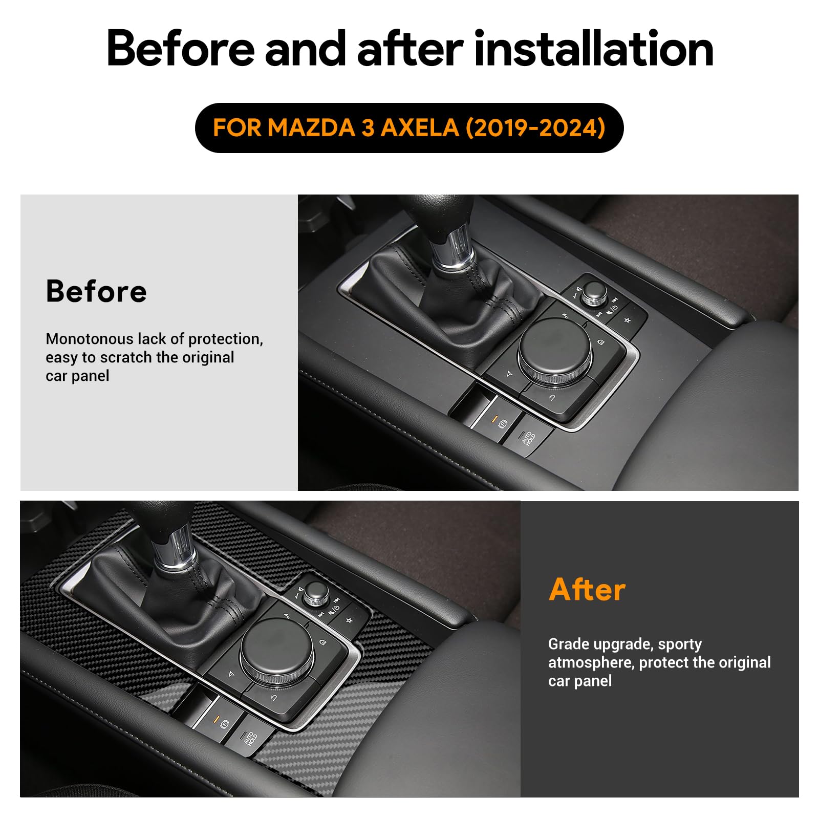 KUNGKIC Für Mazda 3 BP Axela 2019-2024 Zubehör Kohlefaser Auto Schalttafel Abdeckung Getrieberahmen Aufkleber Gangschaltung Paneel Innenbereich Dekorative Accessories (Schaltgetriebe, Schwarz)