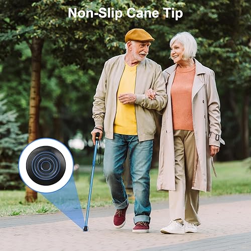 Miniatura 7 de supregear Bastón plegable, bastón plegable de aluminio de altura ajustable de 5 niveles, bastón plegable con mango en T y correa de muñeca