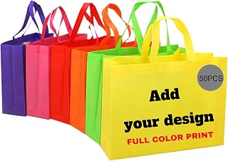 Custom Tote Bags Set of 50, Full Color Print Bulk Pack Grocery Shopping Travel Reusable Kitchen Shopping