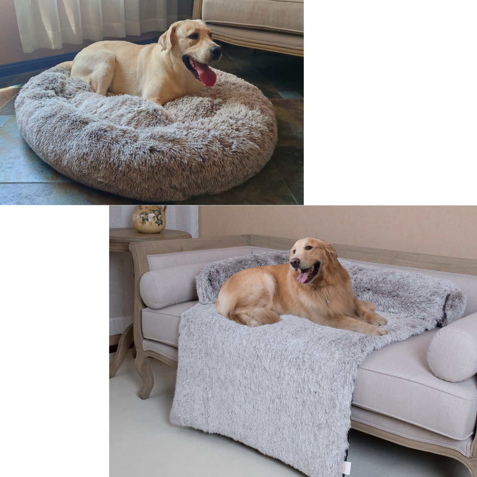 CoohomOval Calming Donut Cuddler Dog Bed XXL 43",Dog Bed Pet Couch Protector Dog Cat Bed Mats for Furniture with Removable Washable Cover XL 45"