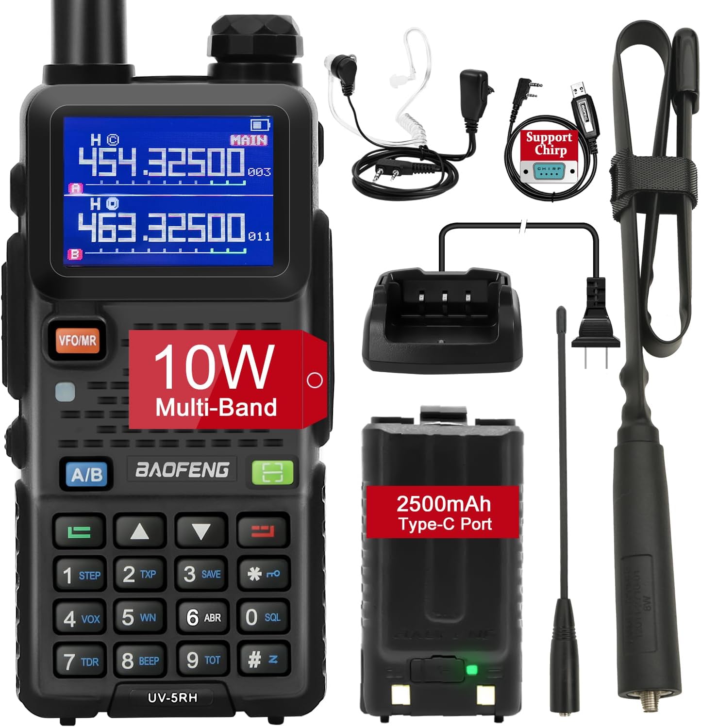 Stazione radio portatile VHF Dynascan AB-650 per l'aviazione, 6W, SQ, 118-136.975 MHz, AM, 2600 mAh Li-Ion, radio FM
