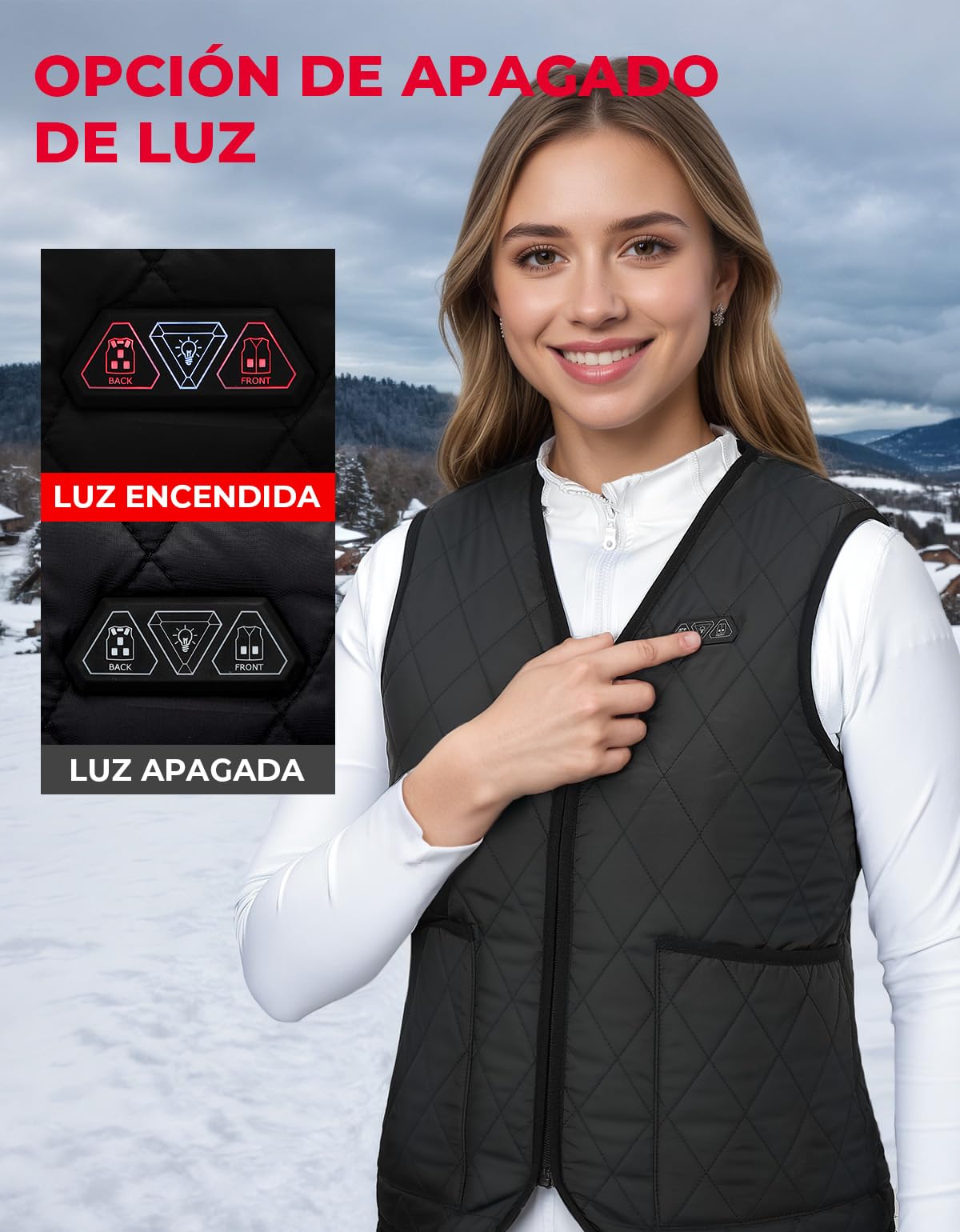 KEMIMOTO Chaleco Calefactable Mujer, Control Dual con 8 Zonas de Calor, Chalecos Térmico Inteligente Diseño Cuello en V, 3 Niveles de Calor