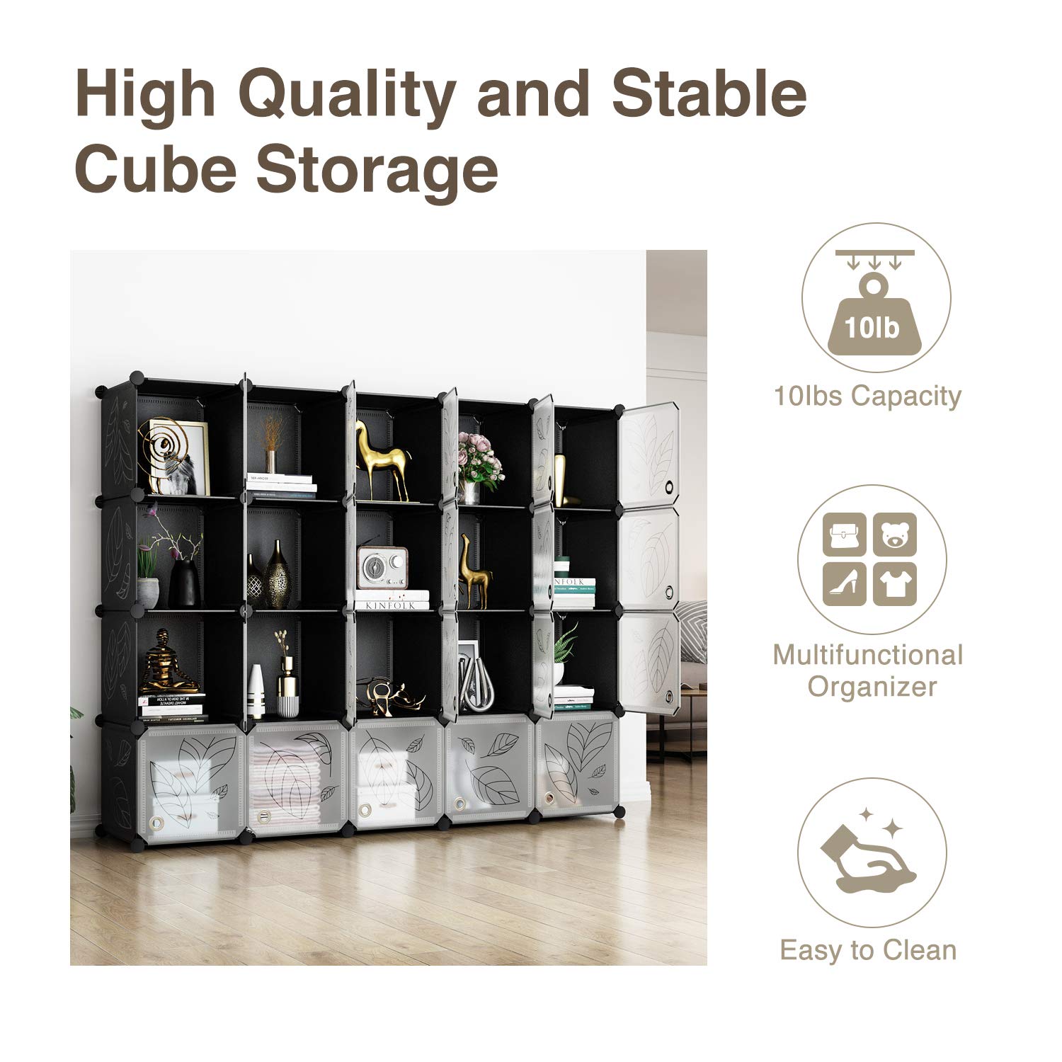 GREENSTELL Cube Storage Organizer, Plastic Closet Organizer with Doors
