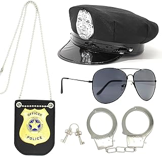 4 pcs Police Accessories Kit Police Pretend Play Detective Role Play Costume Dress up Police Hat Handcuffs Sunglasses Badge Police Officer Costume for Kids