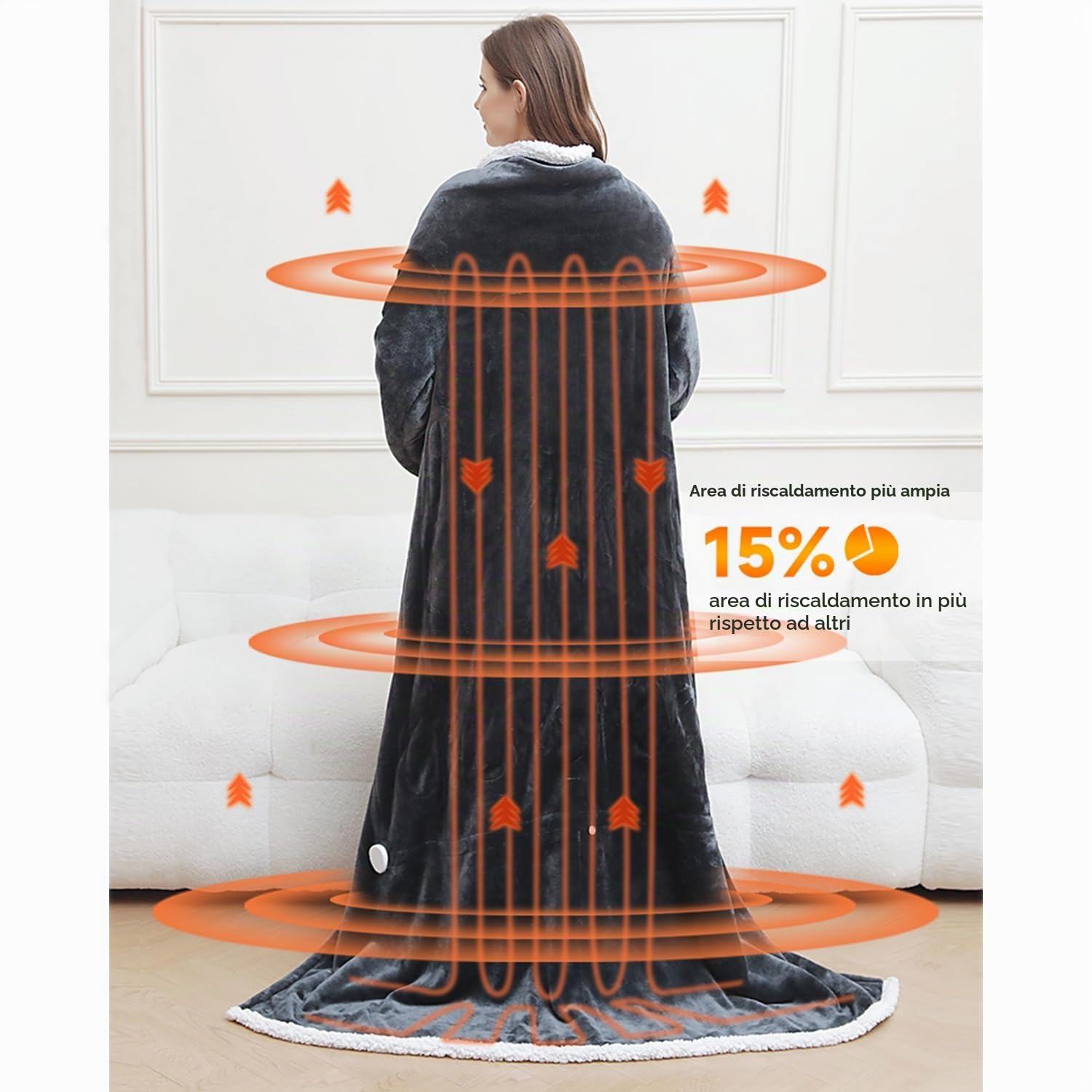 Coperta riscaldante con maniche, 130 × 180 cm, 10 livelli di calore, fino a 12 ore di spegnimento automatico, in flanella lavabile, adatta per casa e ufficio, coperta elettrica per letto e