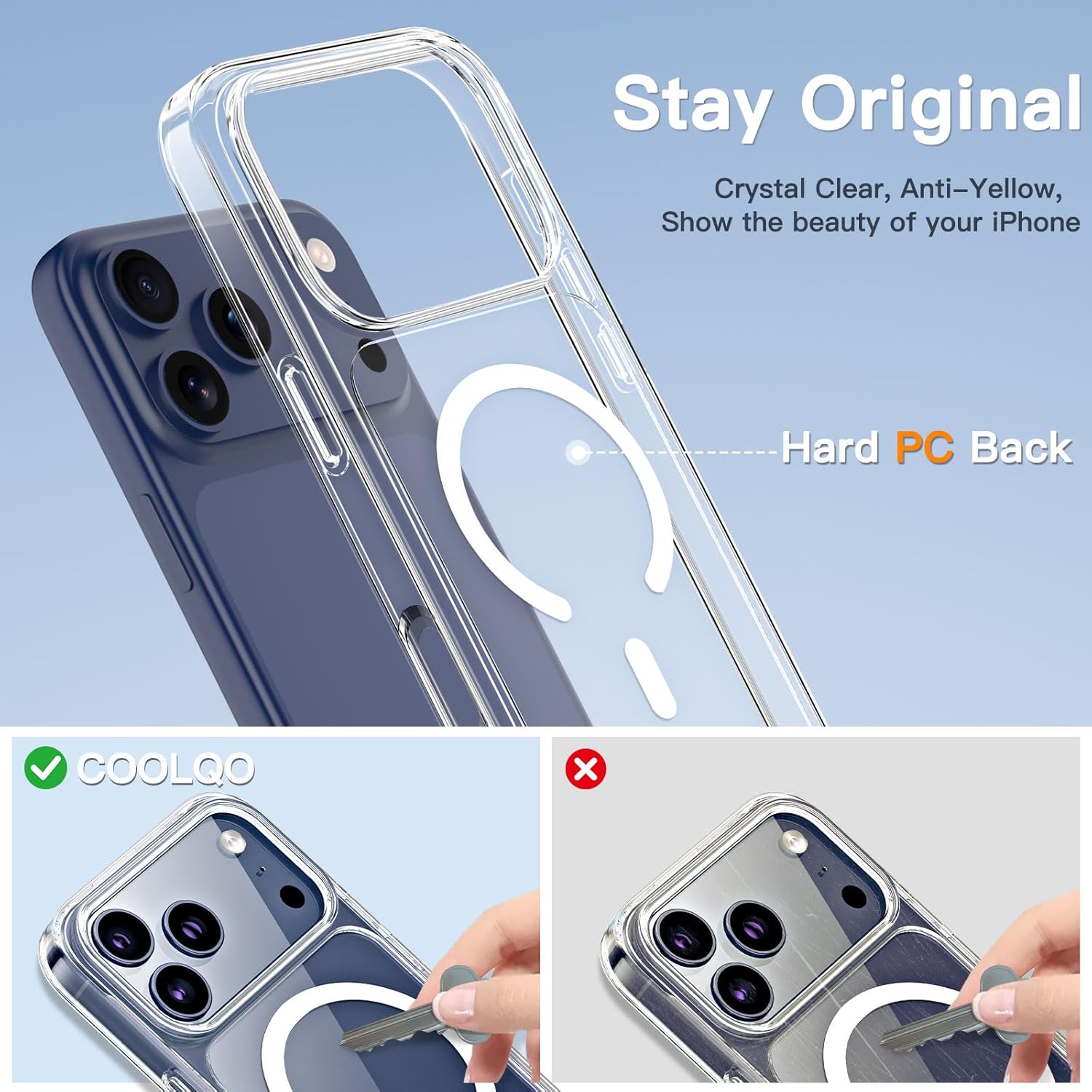 COOLQO for iPhone 17 Pro Max Case with Screen Protectors, Compatible with MagSafe, Military Grade Drop 17 FT Protection, Dual-Layer Classic Hybrid Magnetic Phone Case Cover Bumper, Clear - Image 6