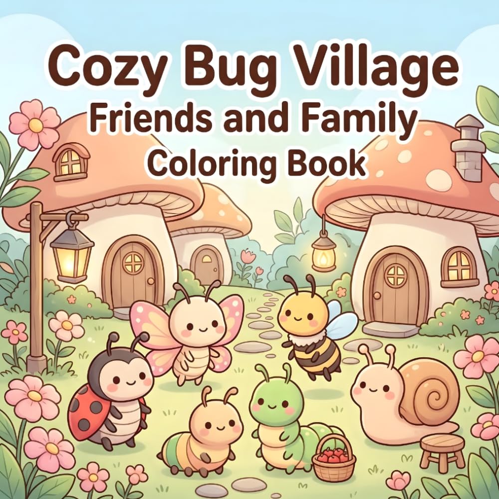 Cozy Bug Village Friends and Family Coloring Book: A Cozy Coloring Book of Little Bug Families, Mushroom Houses, Flower Gardens, and Peaceful Friendship Scenes