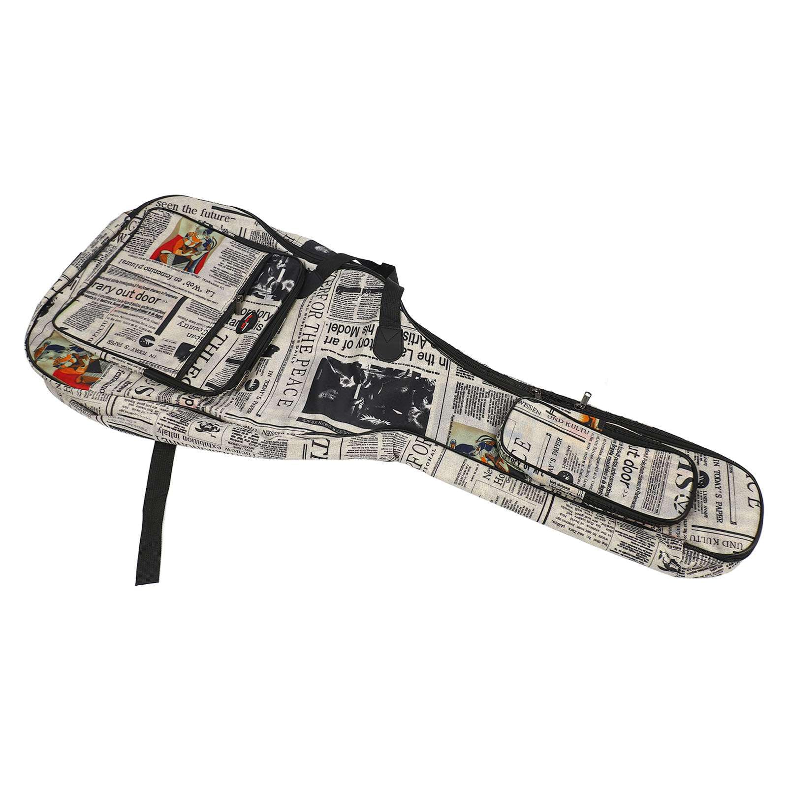 CHICIRIS Bolsa Oxford 600D para guitarra, funda de transporte resistente al agua de 41 pulgadas con correas acolchadas, diseño de periódico, múltiples bolsillos de almacenamiento para guitarra