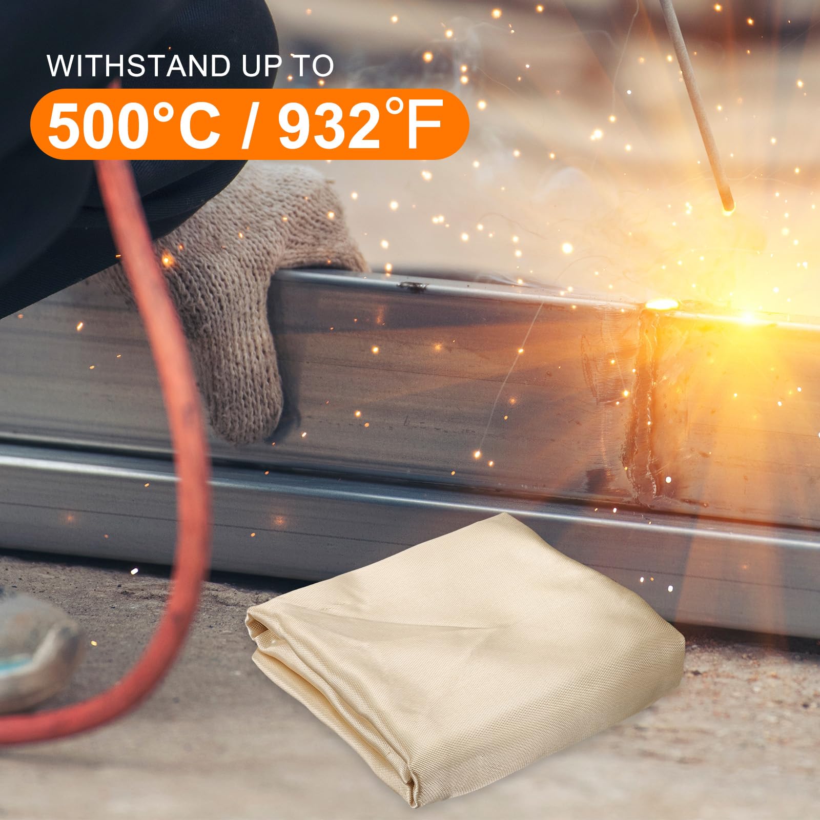 QUARKZMAN 2Pcs Manta De Soldadura Ignífuga 240x180 Cm, Tela Resistente Al Calor De Fibra De Vidrio, Manta Protectora contra Calor Y Fuego, Suministros De Protección, 0.6 Mm De Grosor, Dorado