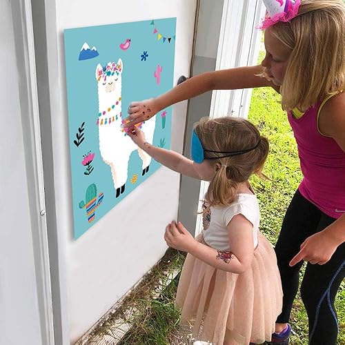 Miniatura 5 de Happy Storm Pin The Tail on The Llama Game, suministros de fiesta de cumpleaños con temática de llama para niños, decoración de aula de cactus del