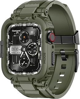 amBand M1 Rugged Case Bands Compatible with Apple Watch Series 9/8/7 45mm, Durable TPU Military Grade Strap with Bumper Protective Cover Designed for iWatch 6/SE/5/4/3/2 44mm 42mm Men Army Green