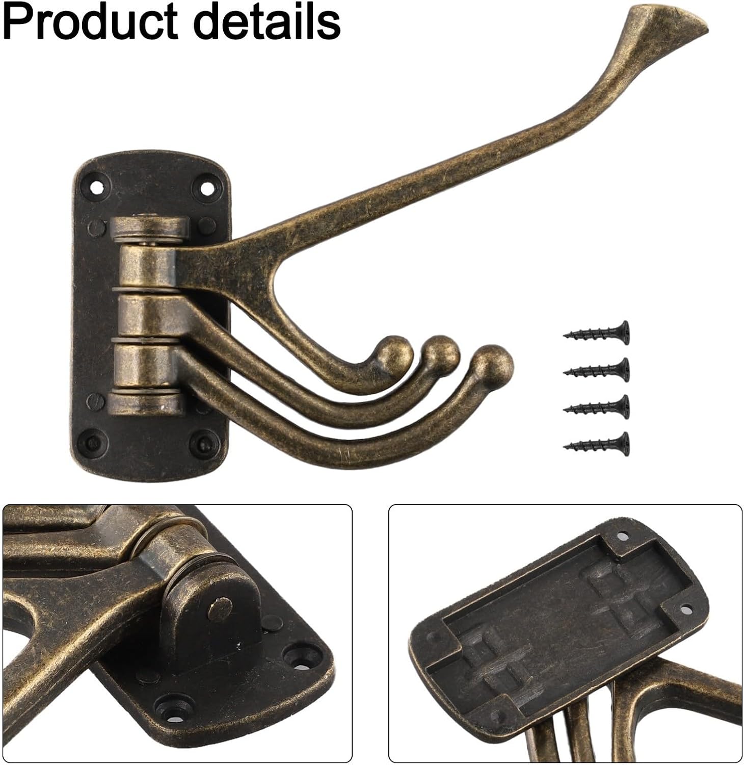 Three Arm Folding Swivel Wall Hook In Bronze, Made Of Iron Hanging, Towels, Robes, Bags, Practical And Sturdy Hanger To Save Space In Any