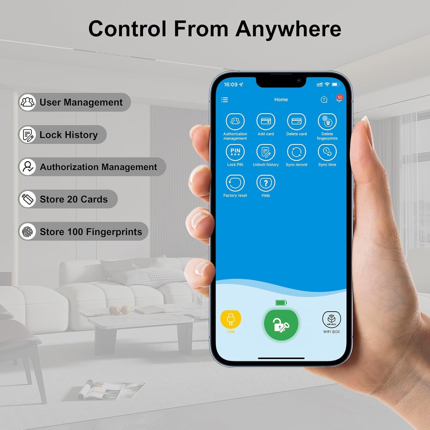 RUILON SECBN51 Fingerprint Door Lock with 3 RFID Cards, 30/30 Smart Lock for 30-70 mm Front Door, Keyless Entry, APP Control - Image 4