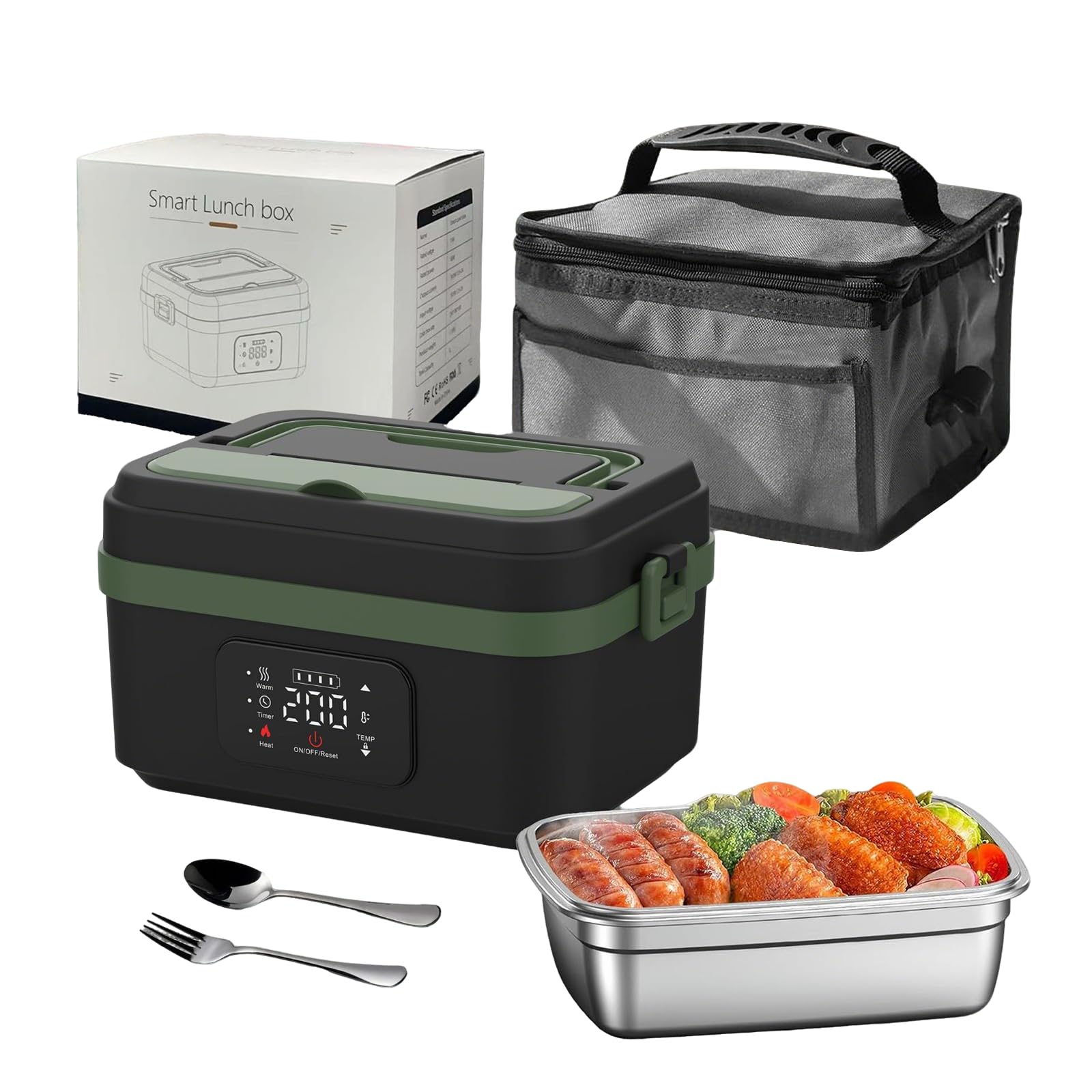Ciotola riscaldante con batteria, 1L rimovibile in acciaio inossidabile, Lunch box riscaldante con riscaldamento programmabile, Lunch box elettrica ricaricabile per viaggio, ufficio, scuola, auto (C)
