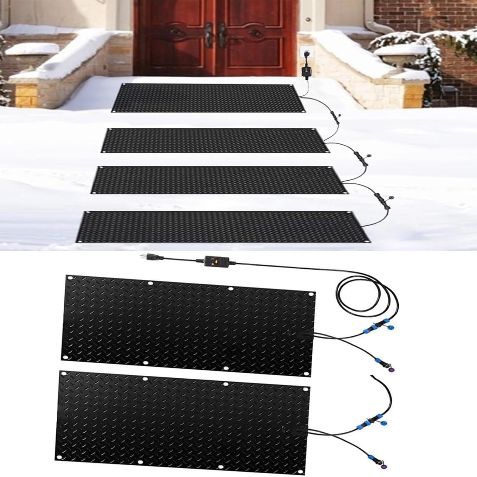 Tapis d'extérieur pour faire fondre la neige en hiver, caoutchouc antidérapant pour escaliers, plafonds et passerelles (30 x 120 cm x 2 pièces)