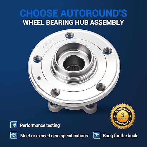 Miniatura 5 de Autoround 513253 Reemplazo del conjunto de cubo de rodamiento de rueda para Audi A3/Q3/TT, Volkswagen Beetle/Jetta/Golf/GTI/Passat 5 lengüetas con