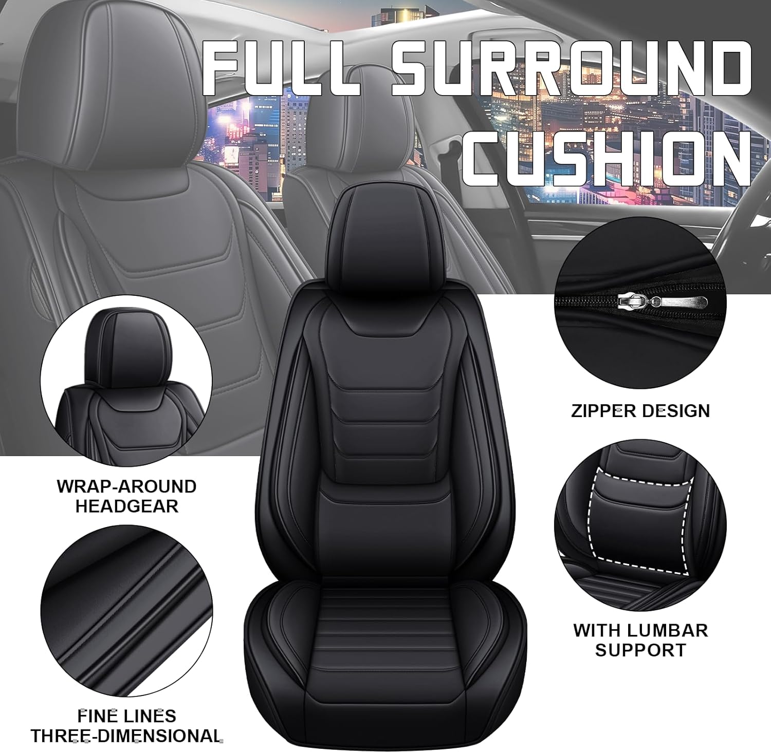 Car Seat Cover Full Set for Toyota Sienna Seat Covers 2000-2025, Nappa Leather Waterproof Seat Covers for Cars, Airbag Compatible, Universal Automotive Seat Covers(Standard Full Set/Black)