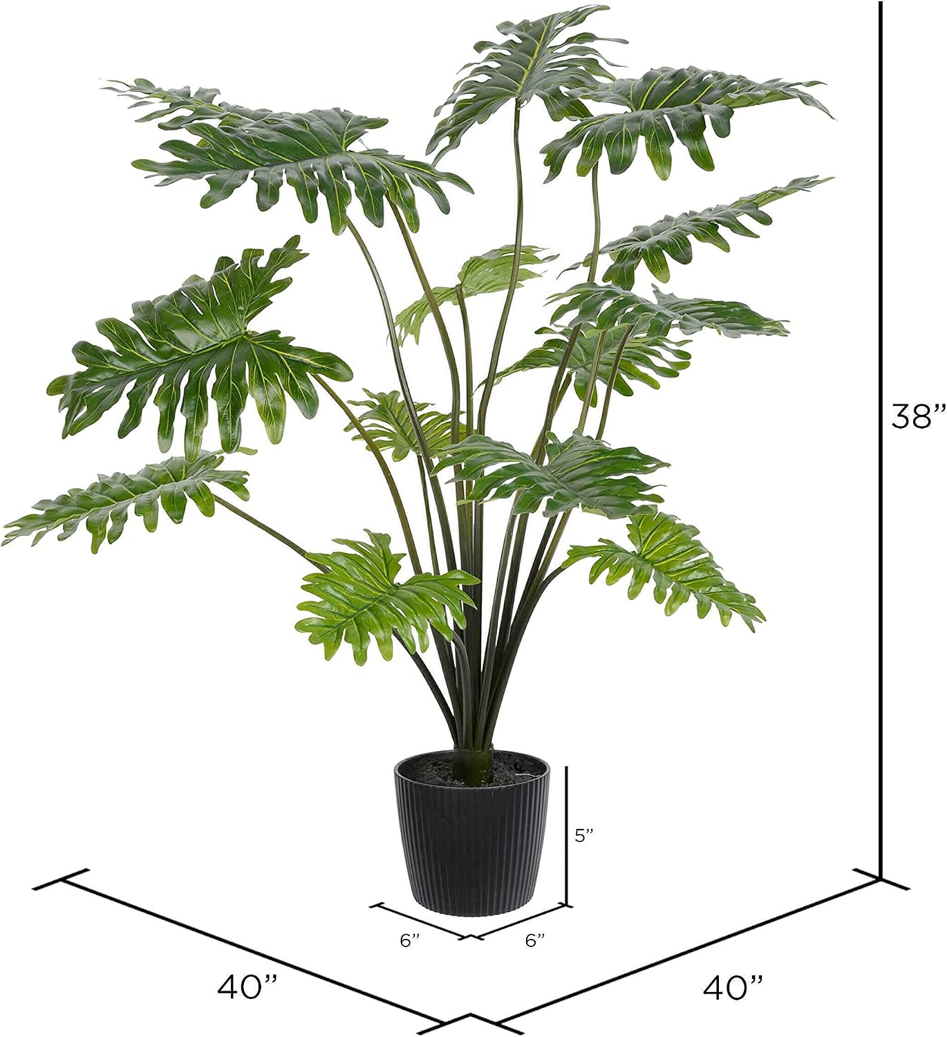 Vickerman Everyday Artificial Lifelike Grand Philo Bush 38" Tall - Green Indoor Potted Philo Bush - Faux Decor for Home Or Office Greenery - Maintenance Free