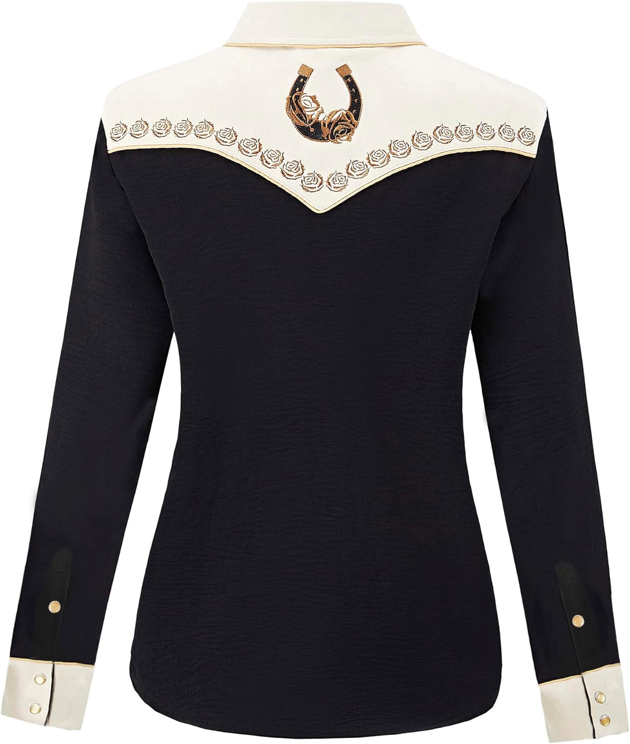 Women's Embroidered Western Cowgirl Snap Button Down Shirt with Stretch Long Sleeve Loose Blouse - Image 4