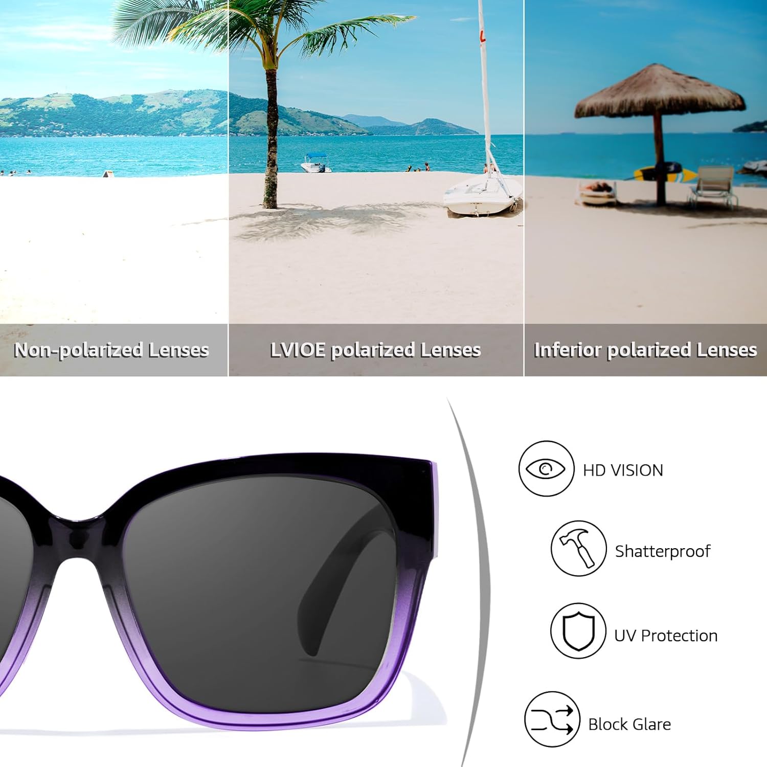 LVIOE 2 Pack Polarized Fit Over Sunglasses for Women Men Oversized Square Over Glasses Sunglasses with UV Protection LS7511 - Image 6