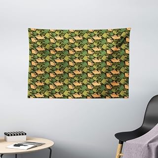 Ambesonne Grunge Tapestry, Mammoth Prehistoric Animals Graphic in Camouflage Tones Boho Wild Fashion, Wide Wall Hanging for Bedroom Living Room Dorm, 60" X 40", Peach and Olive Green