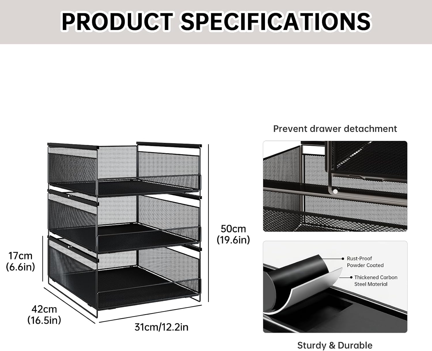 New 3-Tier Stackable Metal Closet Organizers and Storage Drawers, Open Front Storage Bins for Wardrobe, RV, Sweater, Jeans, Black(3*M 12.2"*W16.5"*H16.9")