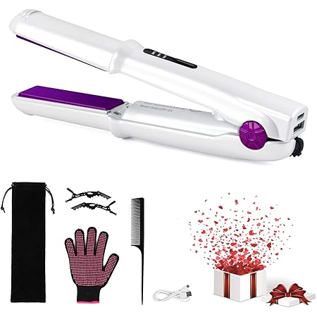 Amazon Co Jp ヘアアイロン コードレス 2way ストレート カール両用 Usb充電式 Hiroumer ヘアーアイロン メンズ ミニ ヘアカーラー 3段階温度調節 Lcd電量表示 男女兼用 小型 持ち運び便利 モバイルバッテリー用 車内 旅行 出張用 海外対応 耐熱手袋 櫛 収納ポーチ付き