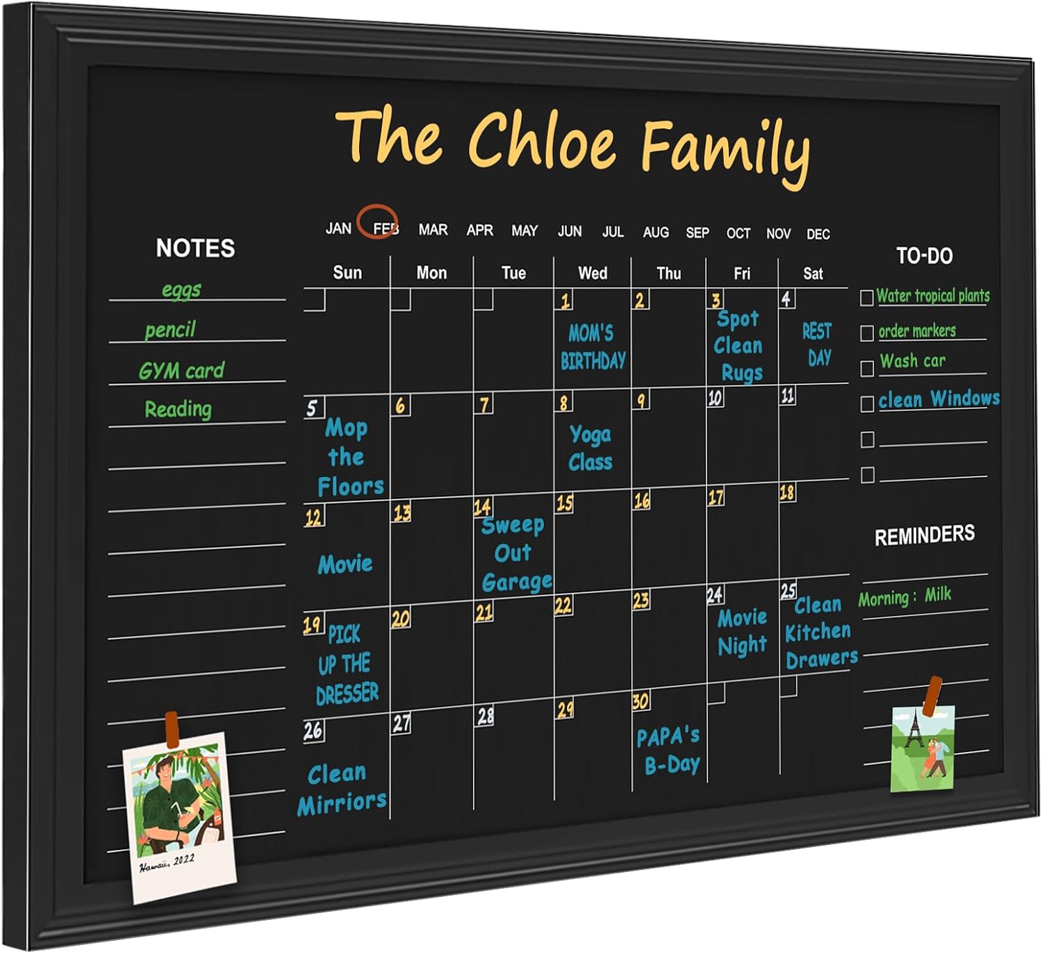 Magnetic Chalkboard Calendar, 17.7" × 23.6" Monthly and Weekly Calendar Chalk Board for Wall, Family Planner,Black(Family-HB-4560)