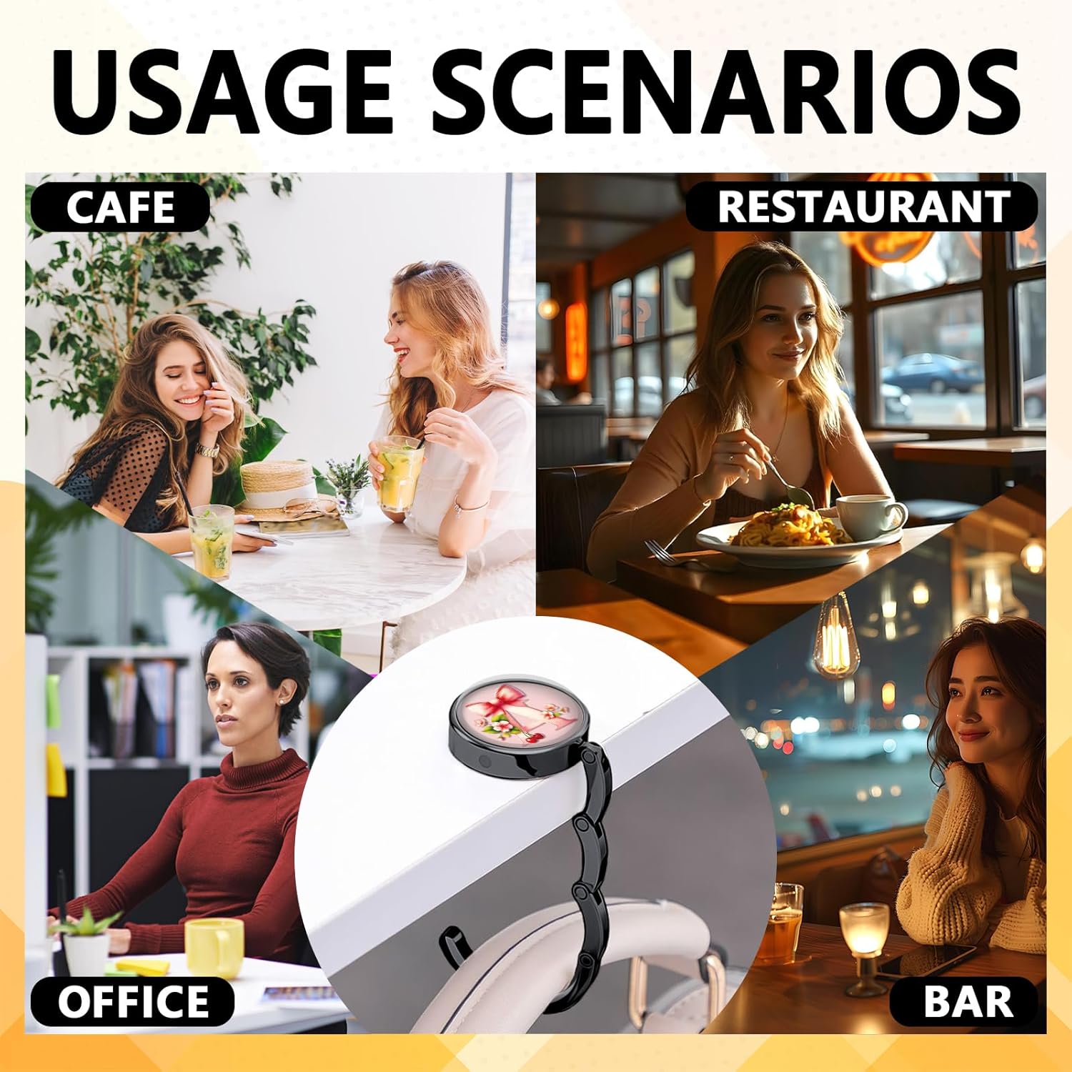 Funny Bow Initial Purse Hook Gifts - Pink Bow Letter A - Foldable Purse Holder for Table - Round Handbag Hanger for Women - Christmas Birthday Gifts for Mom, Wife, Sister, Friend, Boss Lady - Image 6