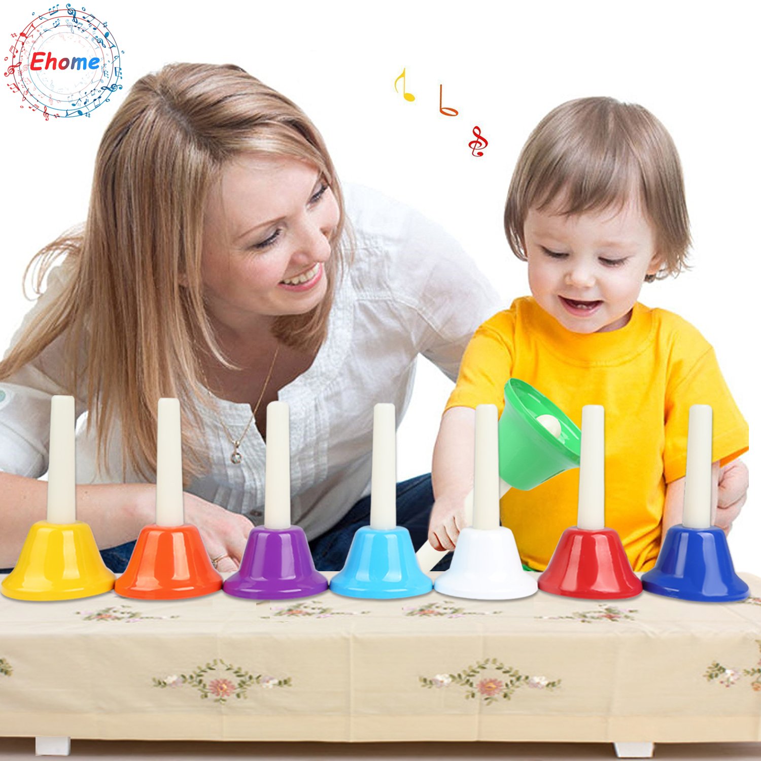 Ehome Handbells, 8 Note Hand Bells Set with Songbook, Early Learning