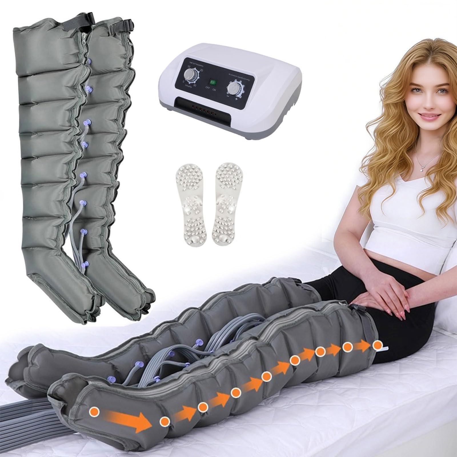 Linfodrenaggio Pressoterapia per Casa Massaggiatore Elettrico Gambe e Vita con 8 Camere d’Aria Compressione D’Aria Regolabile, Migliorare Circolazione e Combattere Cellulite