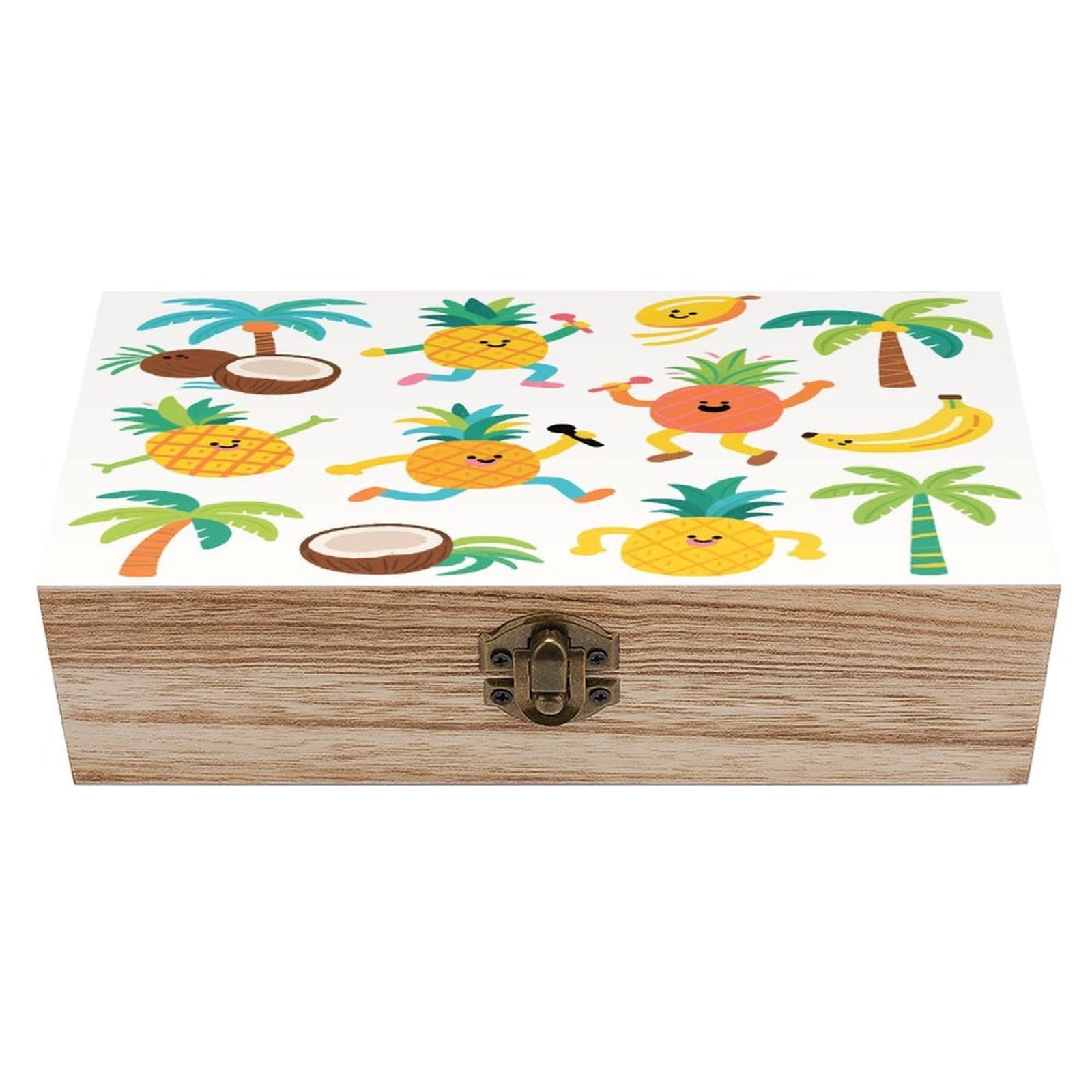 VstaDank Pineapples Wooden Storage Box Vintage Style Wooden Storage Case with A Hinged Lid Memory Treasure Boxes Decorative Jewelny Photos for Organizer 7.9 * 3.7 * 2.3 Inch