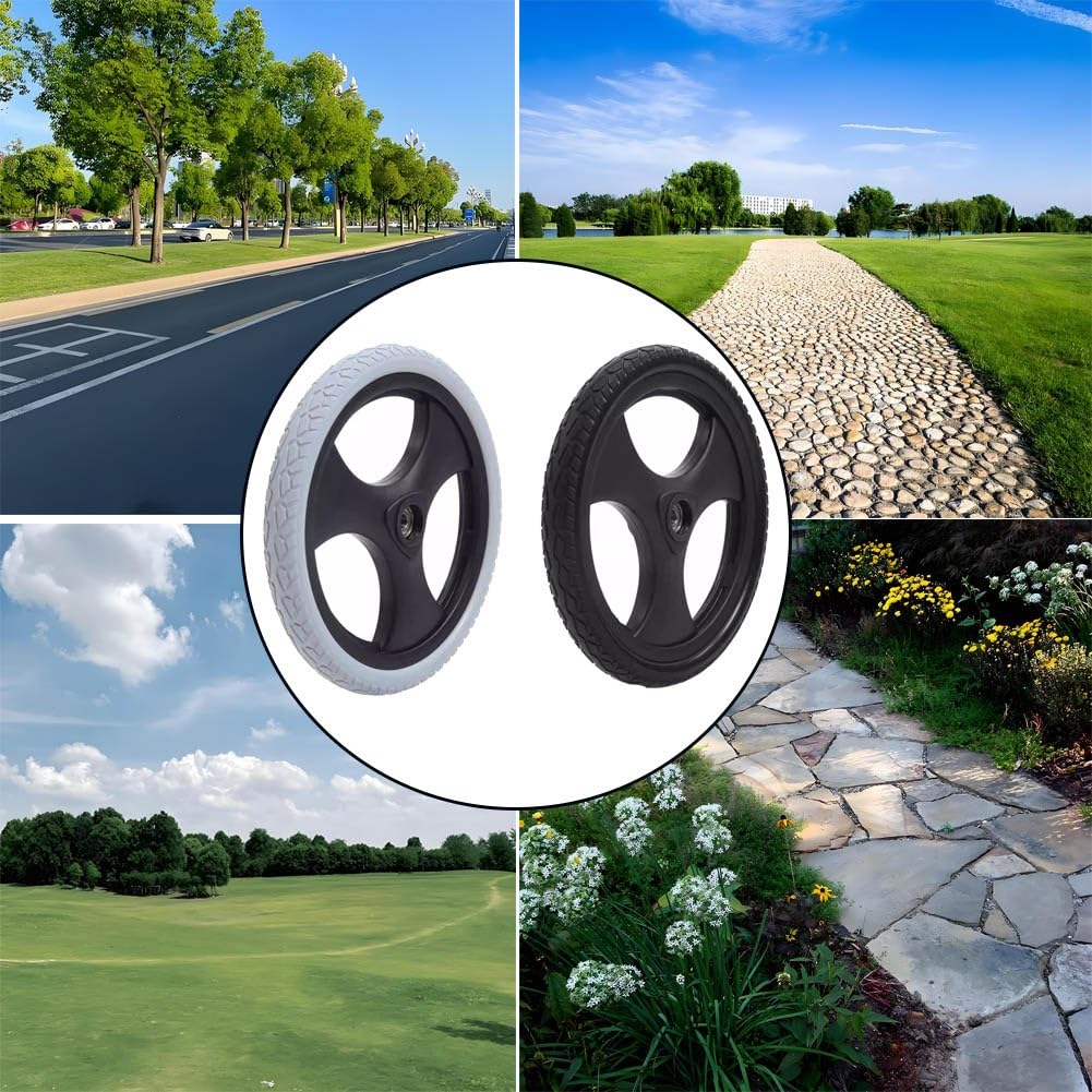12 Calowy Ręczny Tylny Zestaw Kół do Wózka Inwalidzkiego, Opona Solidne PU 12x1,75, Wymiana Koła Wózka Inwalidzkiego, Łożysko: 12 mm(Noir)