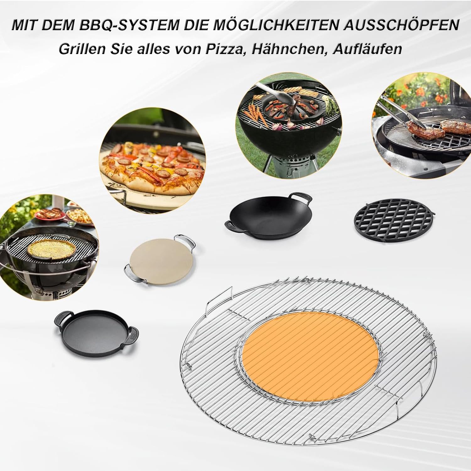 54,6cm Grillrost für Weber 57CM Holzkohlegrills,Weber Kohlegrills One-Touch | für Performer, Bar-B-Kettle, Master-Touch, Smokey Mountain Cooker,Abnehmbarer Rund Klappbarem Grillrost Ersatz für Weber 8835