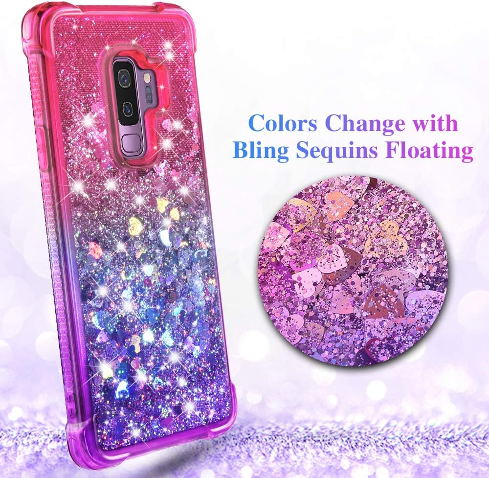 Samsung Galaxy S9+ Plus Case, Ruky Gradient Quicksand Series Glitter Flowing Liquid Floating Soft TPU Bumper Cushion Reinforced Corners Women Girls Cute Case for Galaxy S9+ Plus (Pink Purple)