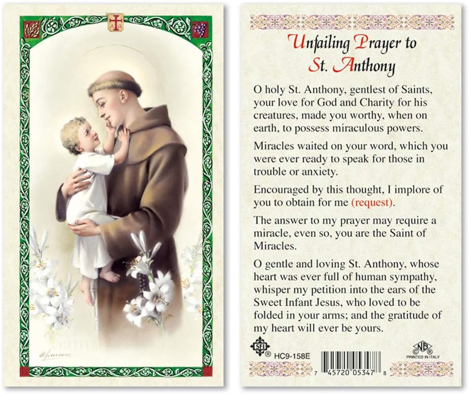 Gigi's Classy Kids Unfailing Prayer to St. Anthony Laminated Prayer Cards - Pack of 25-