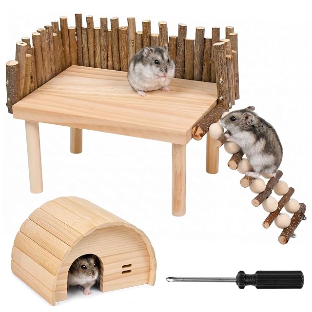 Lyinton 2 Plataformas de Madera para Hámsters con Casita para Esconderse