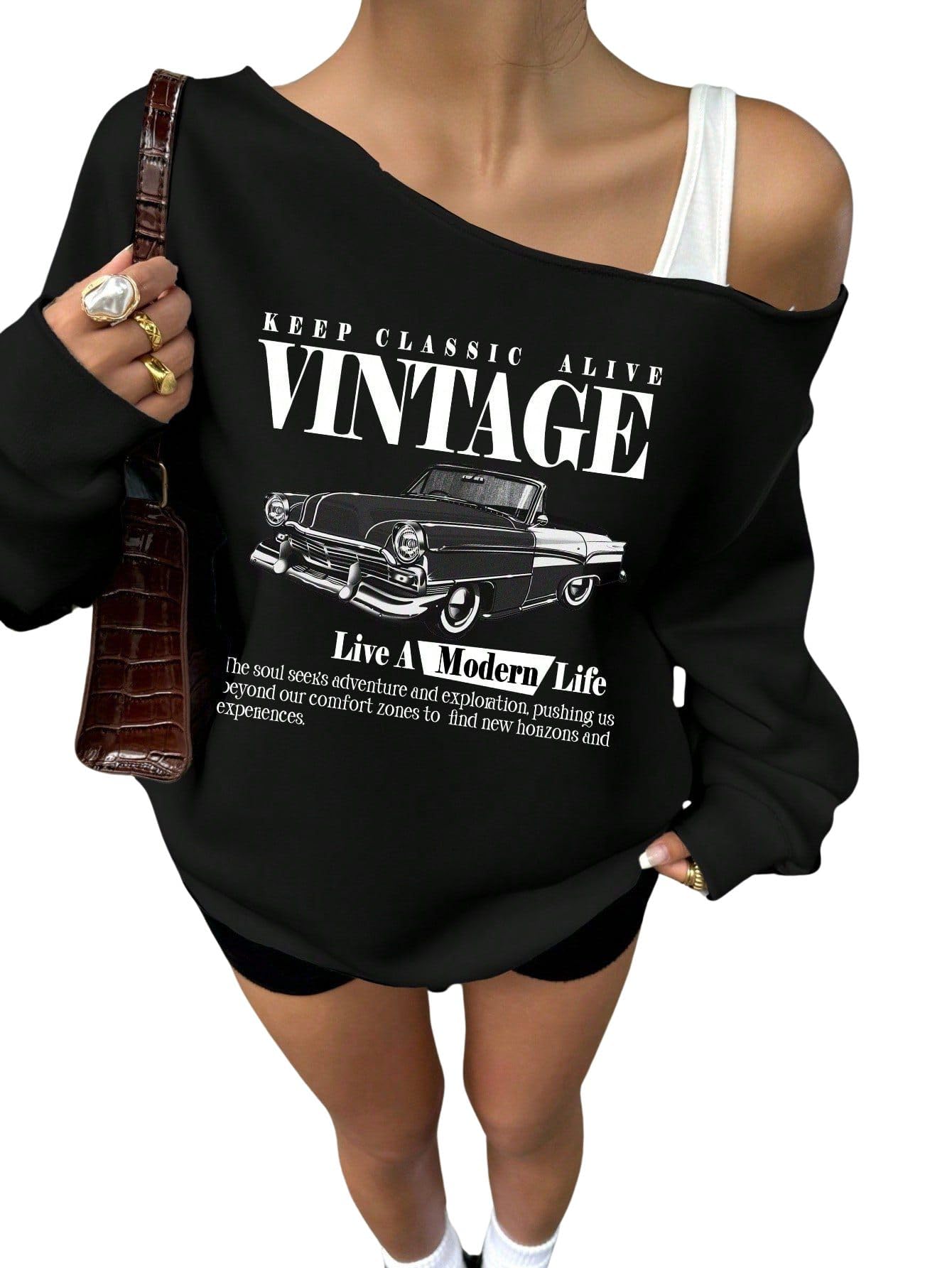 sxv style Casual Minimalist Street Style Vintage Car Print Color Block Asymmetric Collar Women Sweatshirtn-picture-35