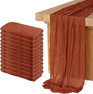 12 Pack Cheesecloth Table Runner, 10ft Rustic Sheer Runner Gauze Tablecloth Boho Wedding Decor Romantic Table Runner for Wedding Bridal Shower Birthday Party(35" x 118") (Terracotta)