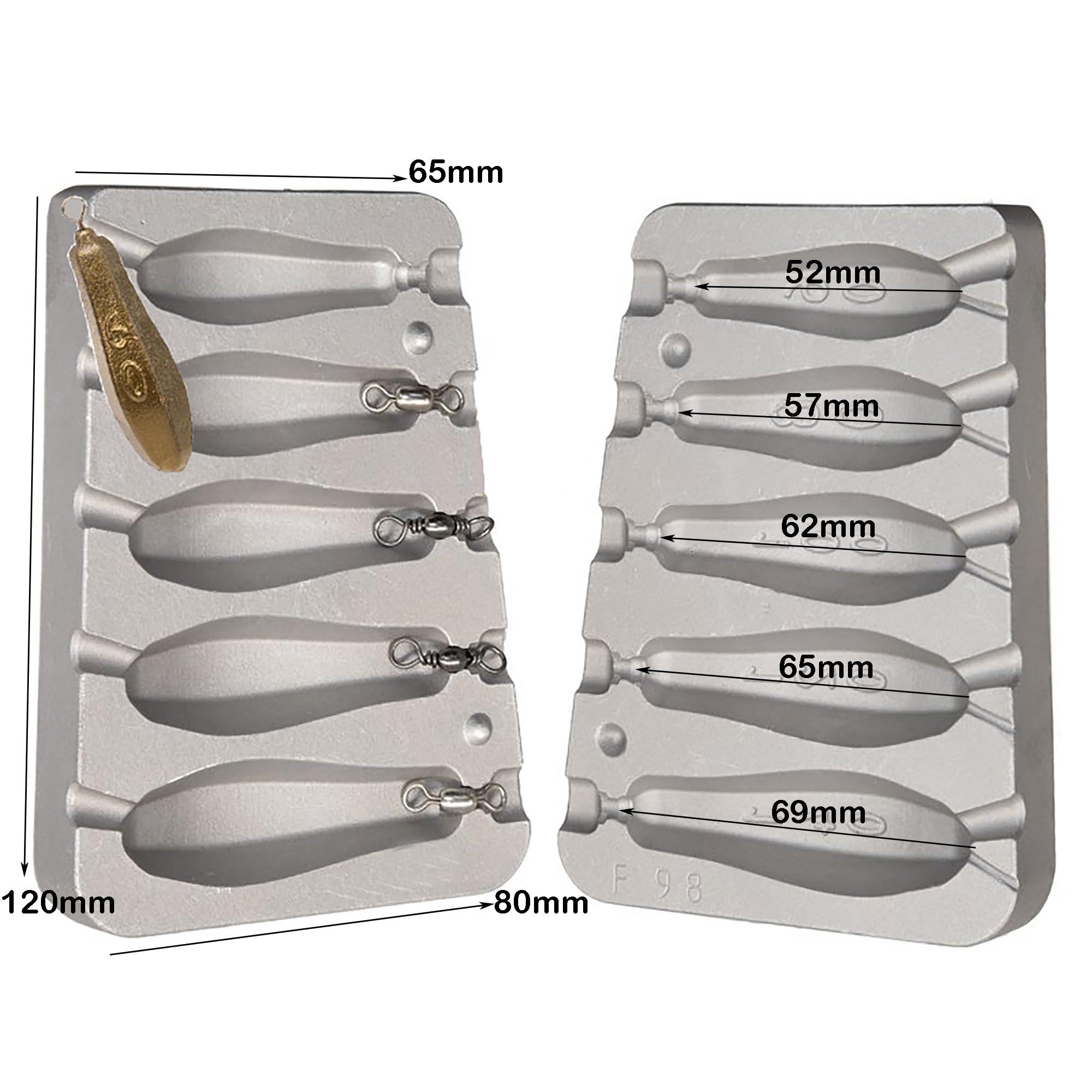 Esagonale Pesca Sinker Mold 60-80-100-120-140g /Carpa, Mare, Pesca Fiume