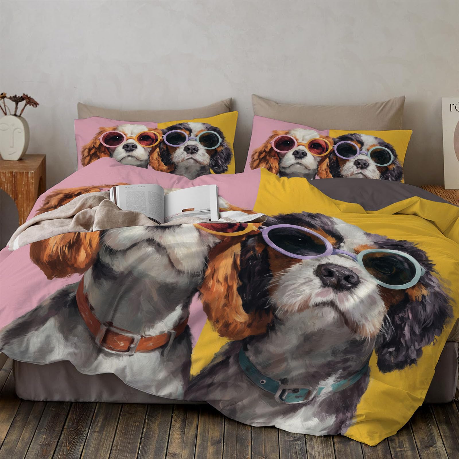 Housse de couette 240x260cm chien avec 2 taies d'oreiller 65x65cm