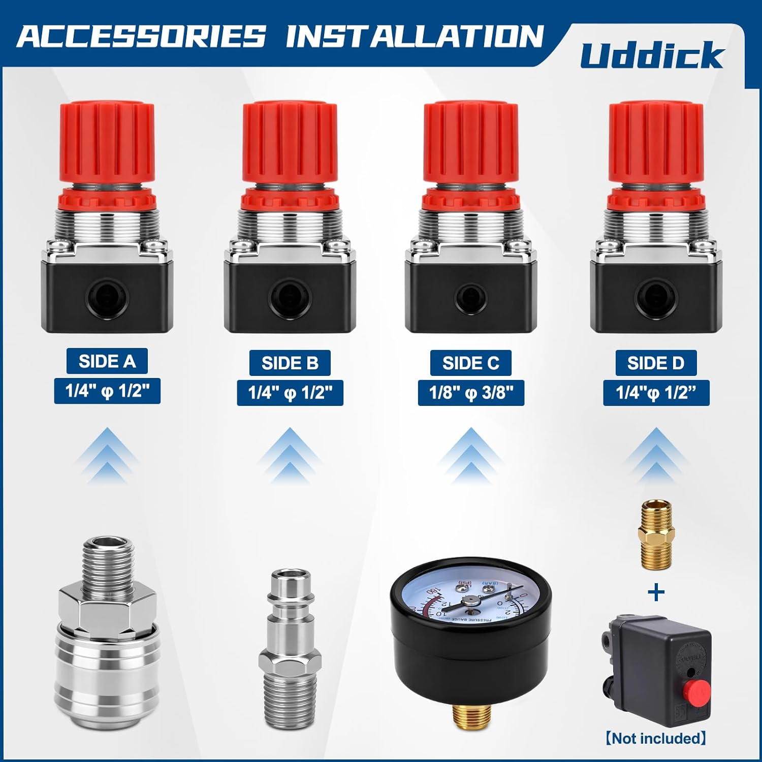 Air Compressor Pressure Regulator 1/4 "Pneumatic Expansion Valve, Pressure Control Valve With 180psi 12bar Connection (Four-way valvev)